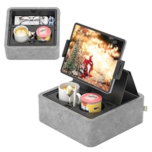 KDD Tablet Pillow Stand, Adjustable iPad Holder for Bed, Lap and Desk with Two Cup Holder and Storage Tray, 360°Rotating Clip Soft Dock Compatible with iPad Pro 12.9, Air, Mini, Phone and E-Reader