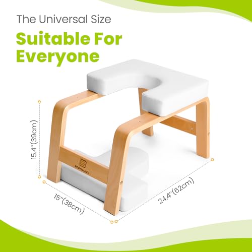 Image of Yoga Headstand Bench, Stand Yoga Chair for Balance Training, Core Strength Building, Upside Down Chair for Relaxation, Handstand Trainer Inversion Chair for Home Gym (Wood White)