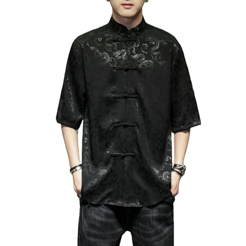 Chemise à boutons grenouille style chinois motif jacquard pour homme