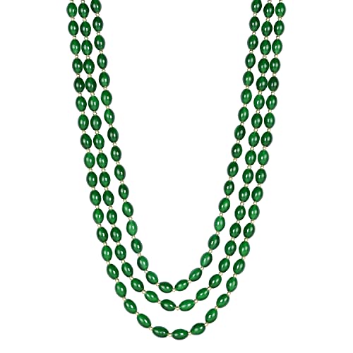 Image of I Jewels 3 Layered Traditional Gold Plated Dulha Green Moti Mala with Beaded Maharaja Haar /Groom Necklace For Men(MLP46)