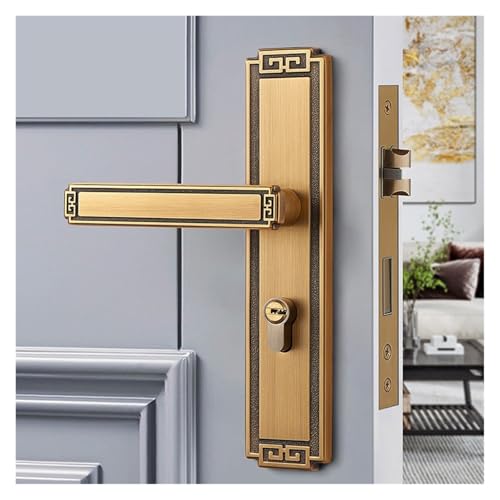 Cerradura de puerta de madera con manija de cobre tradicional 5