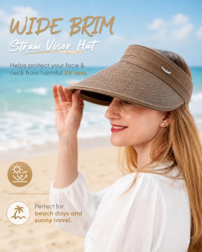 Sombrero de playa con ala ancha para mujer, paja natural miniatura 4