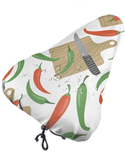 LYMT Funda sillin para Bicicleta, Impermeable y Anti-Polvo Sillín Cubre Bicicleta Chiles Rojos y Verdes Individuales