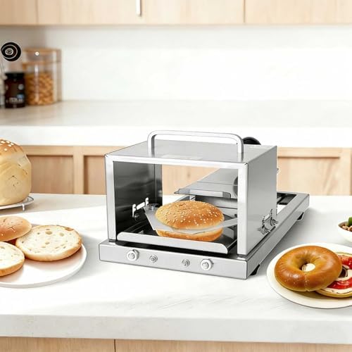 Commercial Bagel Slicer, Manual Hamburger Bun Slicer, Push-Pull Bread Slicer, 4-Level Thickness Adjustment, Stainless Steel Construction, Suitable For Home Bakers.