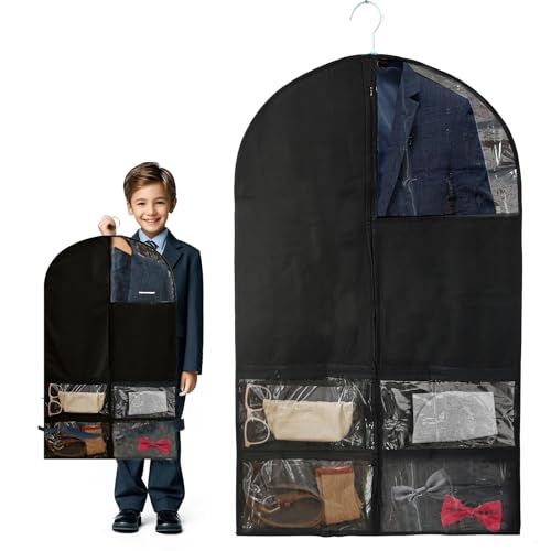 Suit Bag for Boys and Men, Large Capacity Visible Window Black Suit Carrier Breathable Dustproof Garment Bags for Jacket Windbreaker Shirt