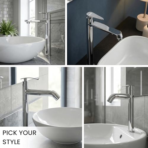 Image of GLOXY Premium Brass 30CM (12 INCH) High Neck Long Pillar Tap Chrome Finish with Stylish Nano Lever Combo Pack of 3 - Deck Mount Long Neck Faucet for Kitchen Sinks & Wash Basins - 10 Years Warranty