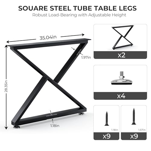 SNYXXOZ Table Legs 28”H x 35”W Heavy Duty Metal Furniture Legs Z Shape for Dining Table Kitchen Table Office Desk Table Base Replacement with Adjustable Feet Pads Screws 1000 LBS Load Black Set of 2 — view 2