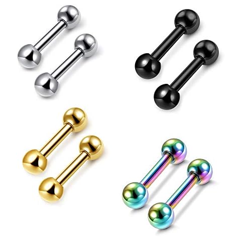 Zysta 4 Pairs Stainless Steel Barbell Earrings Cover