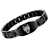 KRFITYA Stainless Steel Wolf Link Bracelet, Carbon Fiber Adjustable Wristband Viking Jewelry Gift fo