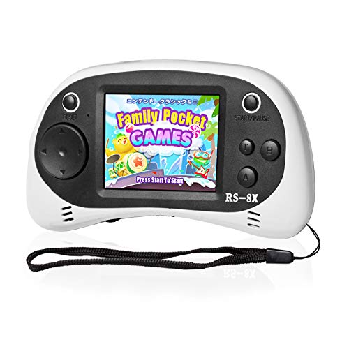 EASEGMER Kids Portable Handheld Game Console - RS-8X 16 Bit HD Game Player Built-in 42 Games with 2.5 Inch LCD Screen Handheld Rechargeable Gaming System Best Gifts for Children & Family(White)