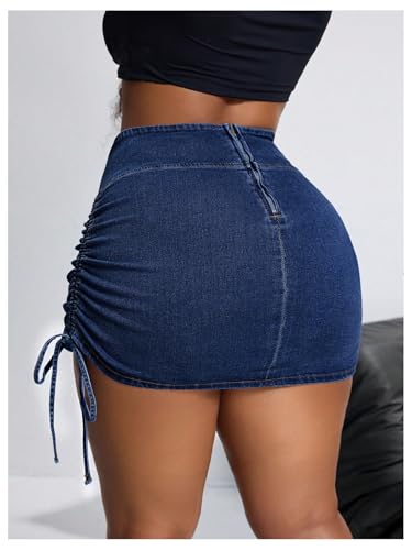 Floerns Women's Plus Size Cross Wrap Waist Denim Skirt Drawstring Side Mini Skirt2
