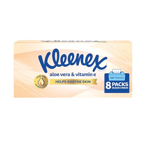 Kleenex Aloe Vera & Vitamin E 3 Ply Facial Tissues 1120 Count (8 x 140 Pack) - Packaging May Vary