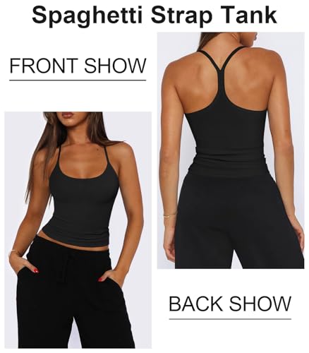 Women's Halter Tops Scoop Neck Spaghetti Strap Racerback Tank for Women Sexy Low Cut Ribbed Slim Fitted Workout Camisole Top2