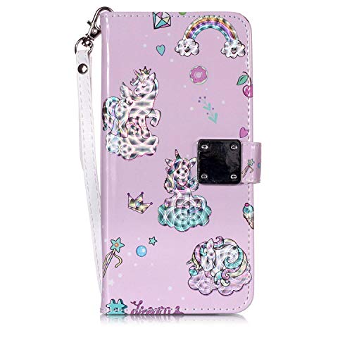 Reevermap Samsung Galaxy J5 2017 Case Glitter PU Leather Shiny Bumper with Card Holder, Protective Flip 3D Cover for Samsung Galaxy J5 2017 Wallet Kickstand Magnetic Closure, Colorful Unicorn
