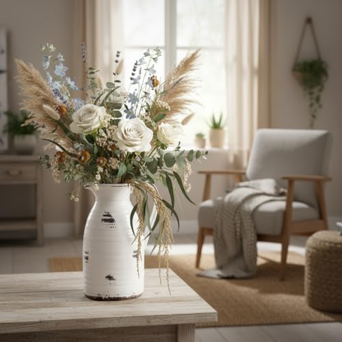 hjn Farmhouse Pitcher Vase for Flowers- Ceramic Pitcher Vase Decrative