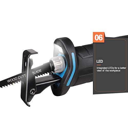 NEWONE 20V Reciprocating Saw zall saw cut-off tool with 2.5A Charger,LED working light, Tool-Free Blade Change, 7pcs Saw Blades for cutting metal wood frozen bone, 2.0AH Battery by NEWONE - Image 5