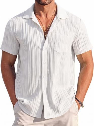 Remxi Mens Short Sleeve Shirts Casual Textured Summer Holiday Beach Tops