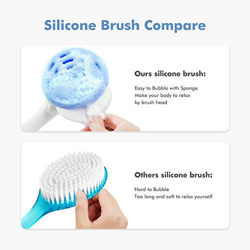 KIWIHOME Soft Silicone Body Scrubber, 2020 New Bath Body Brush with Long Handle for Shower, BPA-Free, Non-Slip, Built-in sponge, Improve Blood Circulation for All Skin Types (Blue) - Thumbnail 5