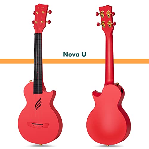 Image of Enya Nova U 23 inch Concert Ukuleleaa‚¬a€oeCarbon Fiber Travel Ukuleleaa‚¬a€oeWith Beginner Kit includes Online Lessons, Case, Strap, Capo and Strings (Red) | Waterproof Body, Resists Humidity, Heat and Cold, Lightweight 1.25 lb, for Adults and Beginners, Case, Strap, Capo, Strings
