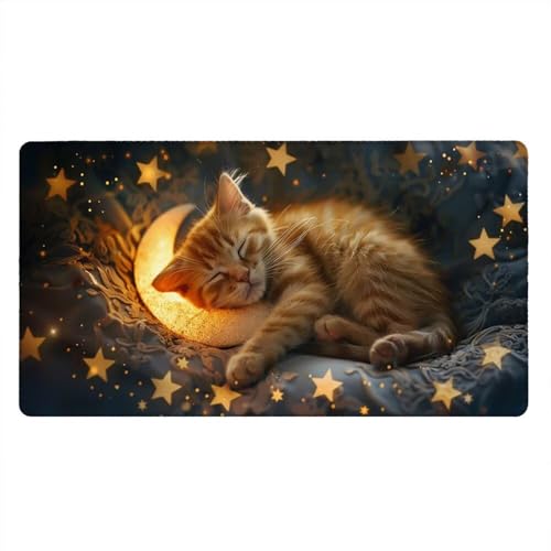 Alfombrilla Ratón XXL Alfombrilla Escritorio 1800x900mm Mouse Pad Mejora la Precisión y la Velocidad con Base de Goma Antideslizante y Bordes Cosidos Duradera Cómoda, Oficina Juegos (Moon Cat) xR8-925
