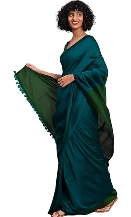 Dutta Saree Ghar Women’s Plain Than Dual Tone Saree with Blouse Piece – Elegant Pure Cotton Handloom Saree for Special Occasions