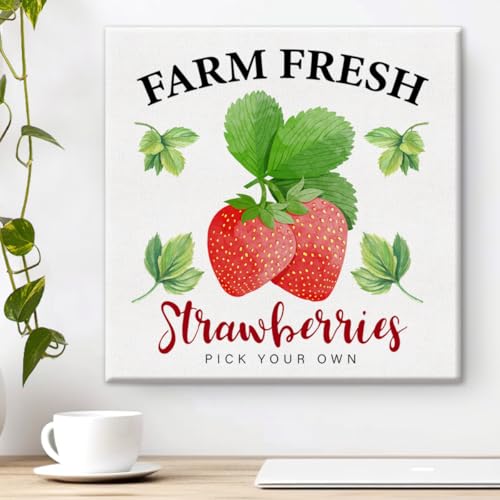 Farmhouse Strawberry Wall Art Rustic Strawberries Canvas Print Painting Framed Poster Home Kitchen Decoration 8 X 8 Inch