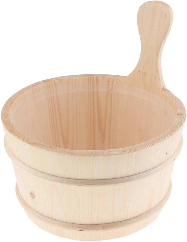 Handmade Wooden Sauna Bucket 4L Volume for Spa and Bathroom Accessories, Natural Pine Water Bucket with Ladle