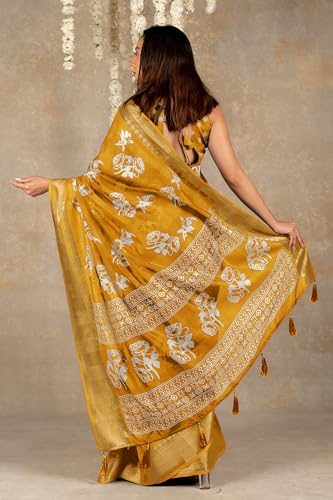 Image of MIRCHI FASHION Women Saree Cotton Blend Kalamkari Printed | Comfortable Office and Regular Daily Use Sari with Unstitched Blouse Piece