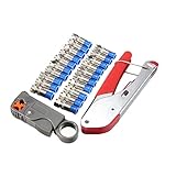 Koaxialkabel-Crimper-Kit, Koaxial-Presswerkzeug mit 20-teiligen F-Steckern, Abisolierzange für Antennen, Kabelfernsehen, Satellit, Verkabelung