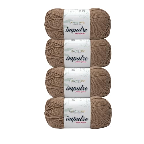 Image of WOAFashions Impulse Hand Knitting & Crochet Yarn, Premium Acrylic, 4 : Medium (Wood Brown) (4x100gms / 14.1oz)