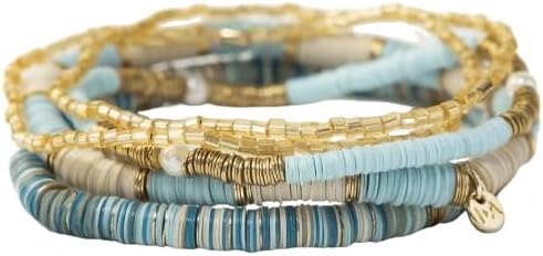 INK + ALLOY Boho Stackable Bracelets for Women, Grace Sequin Stretch Stacking Bracelet with Circle Charm, Handmade Jewelry for the Modern Bohemian