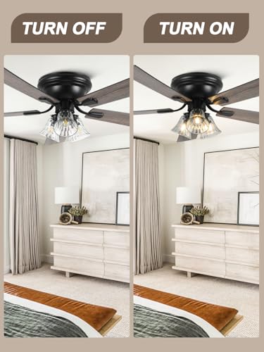 Image of 52 Inch Flush Mount Farmhouse Ceiling Fans with Lights and Remote Control
