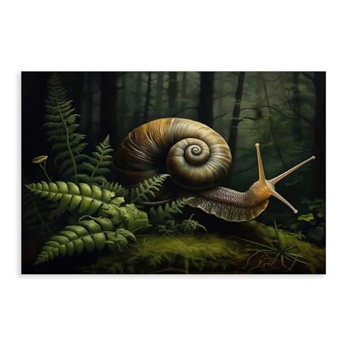 Poster escargot de forêt en toile premium : style pastoral foncé et art rétro botanique