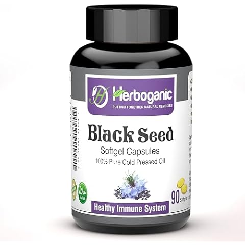 HERBOGANIC Cold Pressed Black/Seed Oil Softgels Capsules - 90 Count - Blended with Other Herbal Products-Supports Overall Health welness and Immunity (Black-Seed) Cover