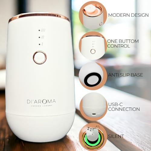 Di'Aroma Waterless Portable Aroma Oil Diffuser (White) Rechargeable USB Type-C, Aromatherapy 100% Pure Concentrated Essential Oil Nebulising Diffuser for Car, Office, Home, Bedroom,Spa. - Image 4