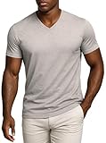 Leif Nelson Herren T-Shirt Slim Fit mit V-Ausschnitt, Basic Kurzarmshirt mit Baumwolle-Anteil, Modernes Männer Oberteil für Alltag, Freizeit & Büro, Grau M