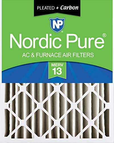 Image of Nordic Pure 16x25x4 Pleated Pleated MERV 13 Plus Carbon Air Filter 1 Pack | Actual Size: 15 1 /2 x 24 1 /2 x 3 5 /8 Made in USA, Advanced HVAC Furnace Filtration, Pet & Household Odor Control