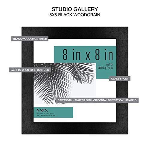 MCS Studio Gallery 8x8 Picture Frame Black Woodgrain, Wall Hanging & Easel for Tapletop Display, Square Photo Frame for Photos, Posters & Art Prints (4-Pack)