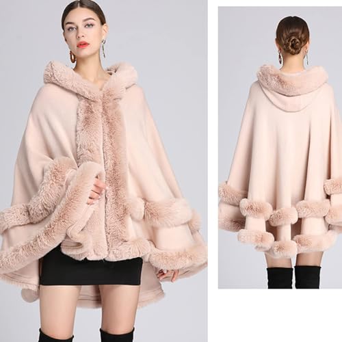 Ladies Faux Rabbit Fur Soft Hood Cape Unlimited Bust Poncho Shawl Scarf Wrap for Women Evening Party2