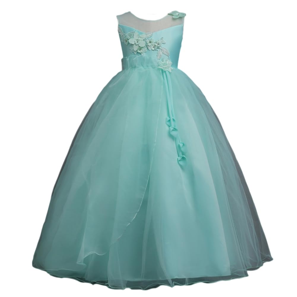 DISSA Mädchen Blumensmädchenkleid Prinzessin Kleid Festliches Kinderkleid Ohne Arm Gestickt Tüll Party Festliche Hochzeit Kleid 5-16 Jahre,D708