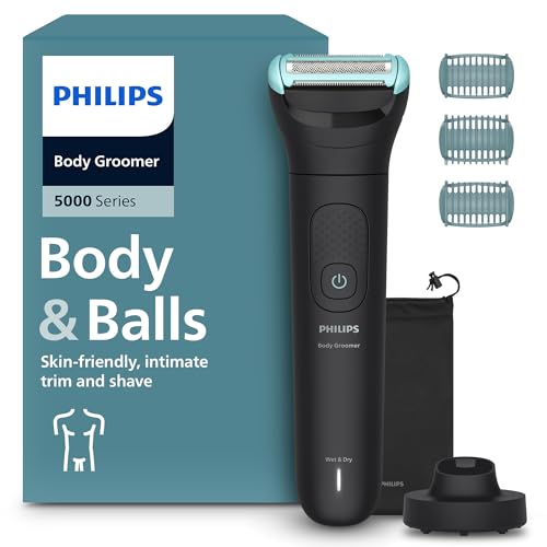 Philips Bodygroom Serie 5000 - Rifinitore per uomo con Sistema a tripla protezione, Rifinitura e rasatura intima, Impermeabile al 100%, 100 minuti di autonomia, Modello BG5485/30