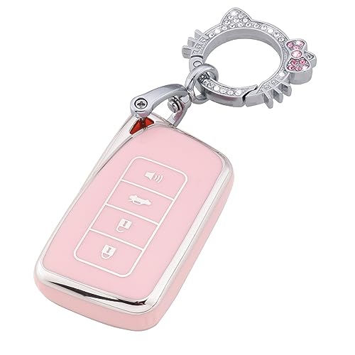 Image of Pangpai Pink Key Fob Cover for Lexus, Soft TPU Key Case Protection with Bling Keychain Fit for Lexus RX ES GS LS NX RS GX LX RC LC Smart Key