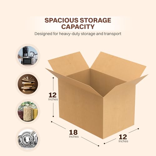 Image of BonKaso 5 Ply Corrugated Boxes for Packaging | 18 inchx12 inchx12 inch (Pack of 10) | Brown Cardboard Packing Box for Shipping, Moving & Storage | Large Cartons for Courier & Goods Transportation