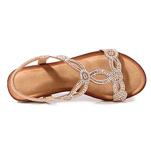 Meeshine Women's Wedge Sandals Summer Comfortable Casual Bohemian Beach Rhinestone Platform Shoes Rose Glod Us 8 #TOP2