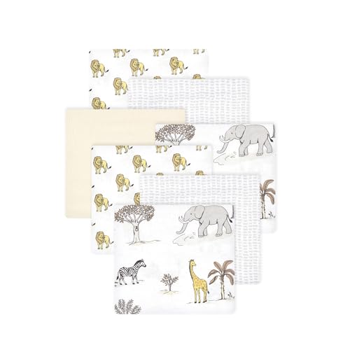 Image of Little Treasure Hudson Baby Cotton Poly Flannel Receiving Blankets Multipack, White Neutral Safari World, 30x30 inches