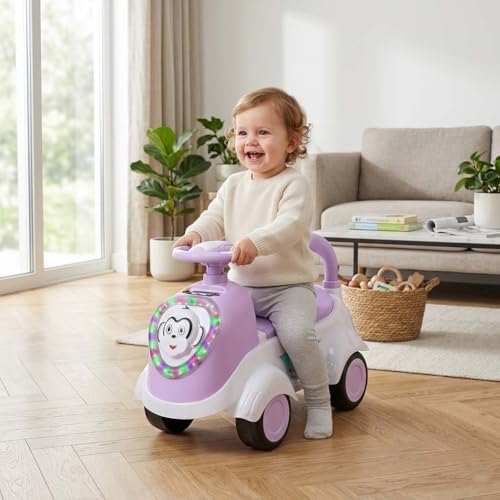 Image of Kids Ride-On Push Car with LED Lights & Steering Wheel - Toddler Ride On Toy Car with Music, Storage Seat & Backrest, Indoor Outdoor Ride Toy for Boys & Girls (Ages 1.5-3)