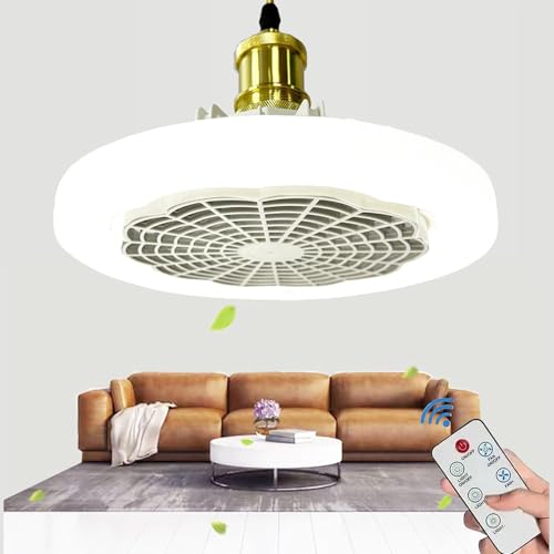 Socket Fan Light with Electronic Remote, Enclosed Screw in Bladeless Ceiling Fan 8.86 in Dimmable for Kitchen Bedroom Washroom Laundry Room Small Spaces Circulating Air