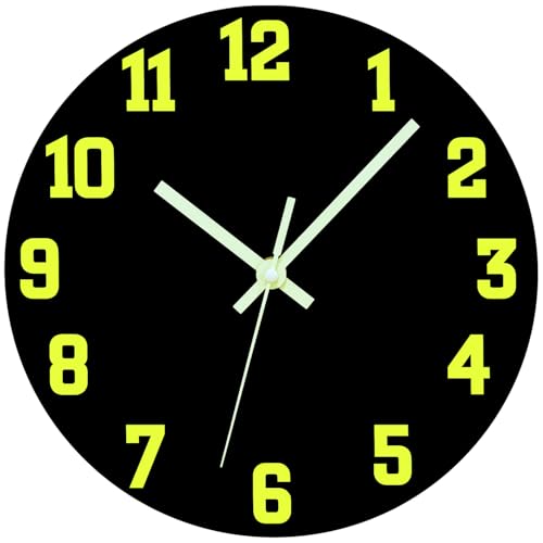 Mabpedo Horloge murale phosphorescente de 30,5 cm, moderne, silencieuse, sans tic-tac, fonctionne avec piles, veilleuse pour décoration de salon, horloges murales décoratives pour cuisine, chambre à