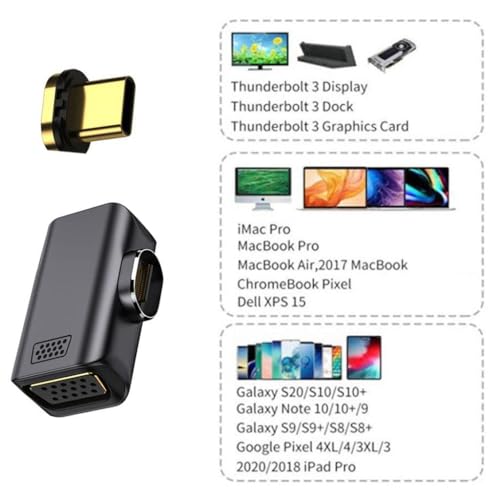 Image of Magnetic Type C to VGA Converter Adapter, L-Shape, 1080P@60HZ FHD Output, Aluminum Alloy Connector for Samsung, Pixel, OnePlus, iPad USB-C, MacBook, Dell, Lenovo, Projector