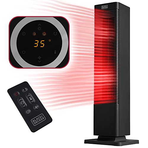 BLACK+DECKER BXFT50005GB 2-in-1 Ceramic Tower Fan Heater, 12-Hour Timer, Remote Control, 2000W, Black